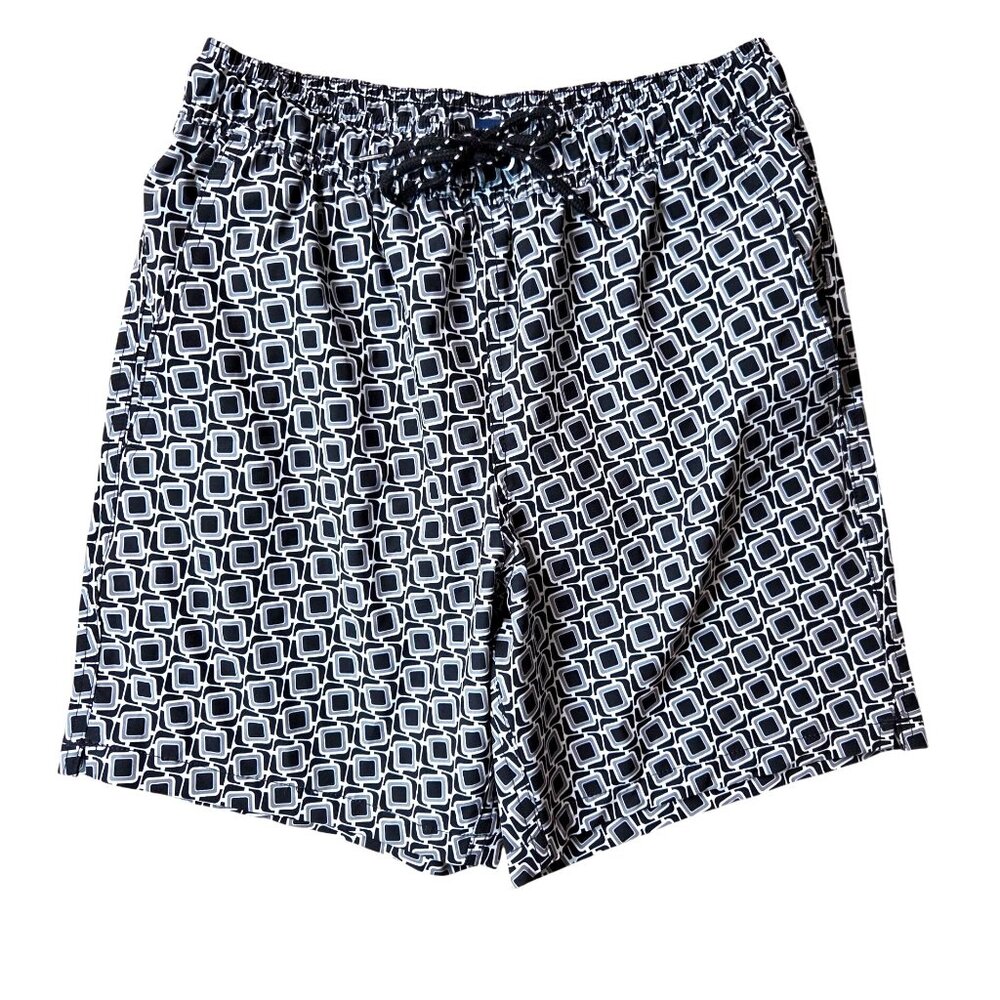 George Mens Swim Trunks Geometric Print S 28-30 Black & White Polyester Spandex